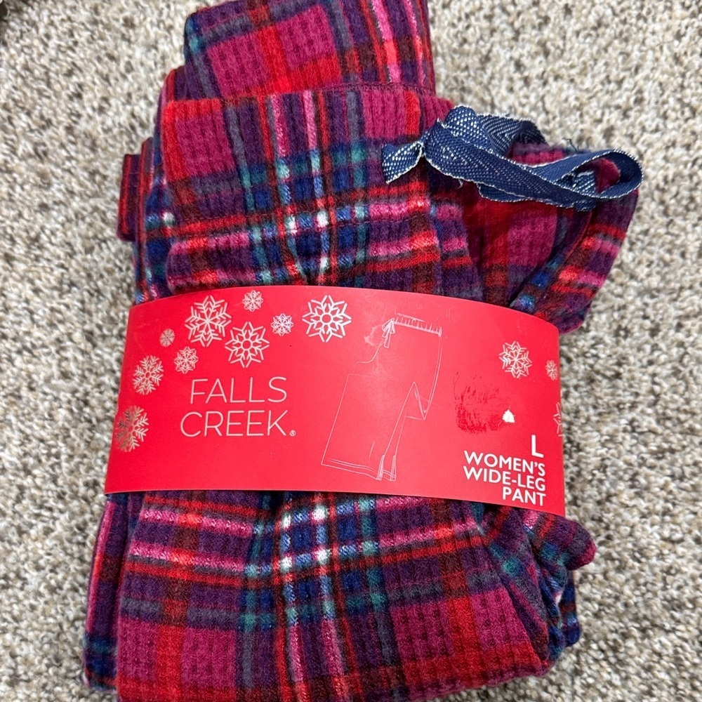 Falls Creek Red and Pink Plaid Wide-Leg Pajama Pants
